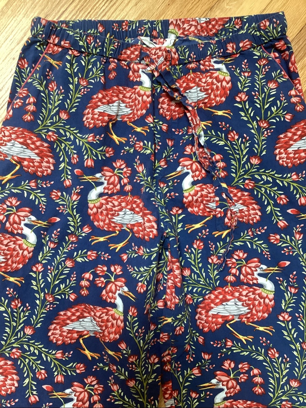 PRINTFRESH Queen Lotus Long Pajamas Set Size small 100% Cotton Indigo Egret - Picture 7 of 10